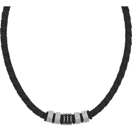 Tom Tailor Kette mit Anhänger Edelstahl Kautschuk Leder Schwarz