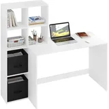 Woltu Schreibtisch mit Regal Stauraum, aus Holzwerkstoff, 140,5x134x50 cm, Weiß, - Weiß