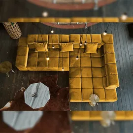 KAWOLA Sofa NEVADA Ecksofa Velvet curry Recamiere rechts mit motorischem Sitzvorzug