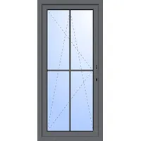 Balkontür "GEORG" 74 mm 3-fach Verglasung Kunststoff 4 Sprossenfelder (abschließbar) Basaltgrau RAL 7012 innen öffnend DIN rechts
