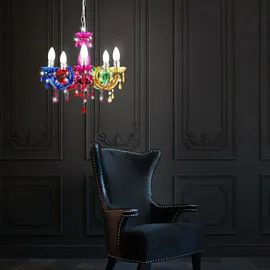 GLOBO Kronleuchter modern Pendelleuchte Schlafzimmerleuchte 5 flammig, Kristalle bunt, Metall Acryl, 5x E14, DxH 44 x 128 cm