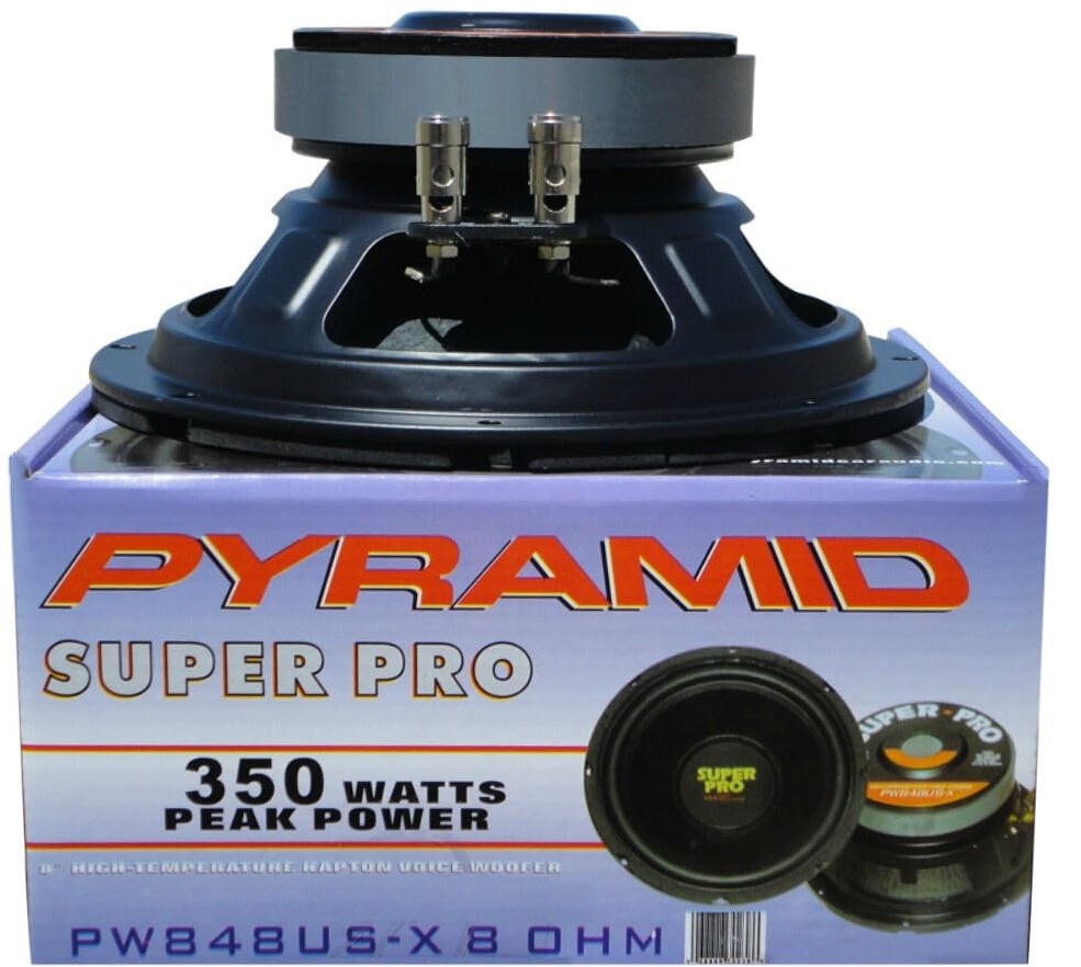 1 Pyramid PW848USX, Tieftöner 20 cm, 200 mm, 8 Zoll Durchmesser, 175 Watt rms und 350 Watt max, Impedanz 8 Ohm, Heim-DJ-Disco-Party, Gummiaufhängung, 1 Stück