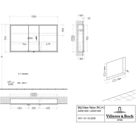 Villeroy & Boch My View Now Einbau 130 cm aluminium LED-Beleuchtung