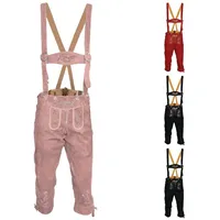 German Wear Trachtenlederhose GW1400 Damen Lederhose Trachtenhose Ziegenleder Kniebundhose mit Hosenträgern rosa 32/XXS