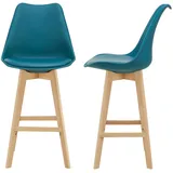 [en.casa] Barstuhl Holz türkis 2er Set
