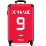 NoBoringSuitcases.com Handgepäck Koffer, Koffer Personalisiert, Reisekoffer, Reisetasche mit Rollen, Koffer Handgepäck, Trolley Handgepäck 55x40x20 cm (EM 2024 - Heimtrikot Ungarn - Rot)