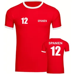 multifanshop Kontrast T-Shirt - Spanien - Trikot Nummer 12 - Druck weiß - Männer