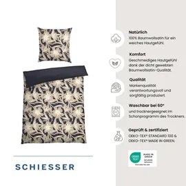 SCHIESSER Artistic Floral Dunkelblau/Beige 135 x 200 cm + 80 x 80 cm