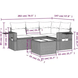 vidaXL Gartensofa-Set mit Kissen, schwarzes Polyrattan
