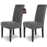 SCHEFFLER-Home Stuhlhussen Stretch Luna/Stuhlhussen 2er Set Anthrazit / / elastische Flanell Stuhlabdeckungen/Stuhlhussen Schwingstühle/Hussen Stuhl Überzieher mit Gummiband/Stuhlhussen Samt