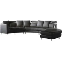 Beliani Sofa Leder schwarz halbrund mit Ottomane ROTUNDE