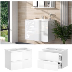 Vicco Badmöbel-Set Izan Weiß Hochglanz modern Waschtischunterschrank Waschbecken