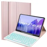 QYiiD Hülle mit Tastatur für Galaxy Tab A7 (T500/T505/T507) mit S Pen Halter, 7-Farbige Beleuchtung, Kabellose Abnehmbare QWERTY Tastatur mit Schutzhülle für Galaxy Tab A7 10.4 2020, Rose