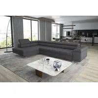 thematys Ecksofa ASTON LONG 355 x 204cm mit Schlaffunktion & Bettkasten – L-Sofa, mit 4 verstellbaren Kopfstützen, Cord (Poso) oder Samt (Monolith), - XXL Wohnlandschaft im modernen Design grau