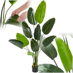 tectake® Künstlicher Paradiesvogelbaum, verschiedene Größen, mit großen, umweltfreundlichen PEVA-Blättern, stabiler Kunststoff-Blumentopf