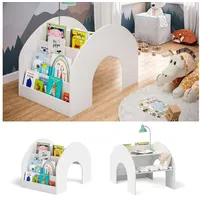 bellabino 'Vily' 2in1 Kinderbücherregal und Schreibtisch, Montessori Regal für Kinder mit 4 Ablagefächern in weiß lackiert, Spielzeug Aufbewahrung mit Lernfläche aus Birke Sperrholz