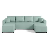 Best Möbel Regala - 7-Sitzer wohnlandschaft - Schlaffunktion und Bettkasten - aus Stoff , Himmelblau - Himmelblau