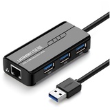 UGREEN Hub Splitter 3x USB 3.0 externer Netzwerkadapter RJ45 Giga Ethernet Adapter schwarz