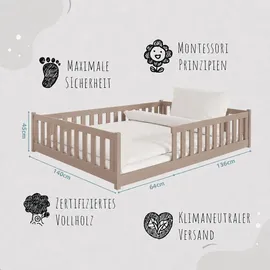 Kids Collective Jugendbett Bodenbett 140 x 200 cm Kiefer massiv braun Milchschokolade