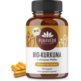 Bio Kurkuma Kapseln hochdosiert (150 Stück) - 650mg Curcuma mit Pfeffer - Curcumin Piperin - Abgefüllt und Bio-kontrolliert in Germany - Puraveda