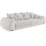 s-style möbel - - Big Sofa 4 Sitzer Boxspringfederung Lounge Sofa mit vielen losen Kissen aus Weiß und Creme Kunstleder/Strukturstoff