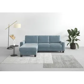 Home Affaire Ecksofa HOME AFFAIRE "Summer L-Form", blau (blau, grau), B:249cm H:91cm T:164cm, 100% Polyester, Sofas, Ecksofa, mit Recamiere, mit oder ohne Bettfunktion und Bettkasten, Cord-Bezug