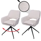 Mendler 2er-Set Esszimmerstuhl HWC-N74, Küchenstuhl, drehbar Auto-Return, Stoff Chenille (490g/m2) creme