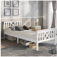 OKWISH Kinderbett Holzbett (aus Bettgestell mit Lattenrost Holzbett mit Kopfteil), Seniorenbett in Komforthöhe mit viel Stauraum weiß