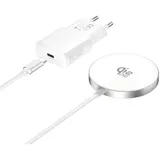 4smarts Kabelloses Ladegerät Qi2/ MagSafe-kompat 25W,1,5m weiß inkl. 30W Netzteil