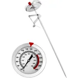 QWORK® 304 Edelstahl Frittierthermometer Grillthermometer 290°C/550°F mit 23cm Langer Sonde, Sofort Ablesbares Analog Fleischthermometer Kochthermometer Küchenthermometer