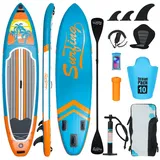 Puluomis Inflatable SUP-Board Set aufblasbar mit Halter, Sitz und Fußband, MB. bis 150Kg, 335/320cm, Surfbrett Paddling Paddelboard blau|orange 335