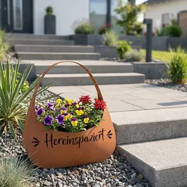 Harms Import Blumentasche Pflanztasche Garten Hereinspaziert Rostoptik Braun Eisen H 34 cm