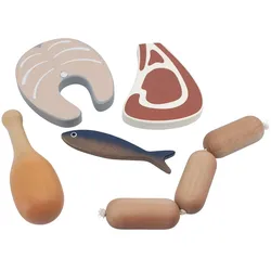 Fleisch und Fisch aus Holz