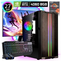Meinpc Ryzen 7 RTX 4060 Set Gaming-PC-Komplettsystem (27,00", AMD Ryzen 7 5700X, Nvidia GeForce RTX 4060, 64 GB RAM, 500 GB SSD, Tastatur Maus Set, Wasserkühlung, Gaming, Gamer, Windows 11 Pro) 64 GB - 500 GB
