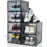 ZLLZUU Schuh-Organizer, Schuh-Aufbewahrungsboxen, 6 Stück, große Schuhboxen mit magnetischer Tür, transparenter Kunststoff, stapelbare Schuhbehälter (schwarz)