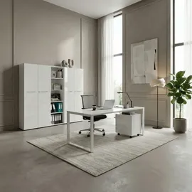 KADIMA DESIGN Büro-Set MUENCHEN 3-teilig weiß 240cm breit Glasfront 2 Schrank Abschließbar & Regal