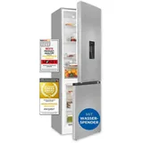 GGV Exquisit exquisit Kühl-Gefrierkombination KGC5320-95-E-WS-040C, inoxlook | Nutzinhalt: 313 L | Wasserspender | 4*-Gefrieren | Alarm-Funktion | 4 Glasablagen - Dunkelgrau