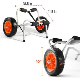 Vevor Kajakwagen, 113 kg, faltbarer Kanuwagen mit 25,4 cm Vollgummireifen & 1 Ratschengurt, Bootswagen zum Transportieren von Kajaks, Kanus, Paddle...