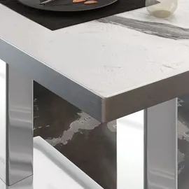 GGM Möbel Bistro Loungetisch 130 x 80 x 41 cm Weiß Marmor/Edelstahl