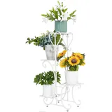 unho Blumenregal Metall, Pflanzenregal mit 4 Ebenen, Blumenständer Blumentreppe Pflanzenständer für Garten Balkon, weiß