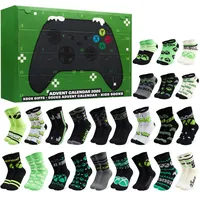 Get Trend XBox Socken Adventskalender 2025 für Kinder Teenager, 24 Paar, 35-40, Bequem & Weich, Countdown Weihnachten Kalender, Gamer Geschenke für Jungs (Grün Xbox)