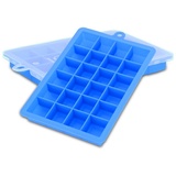 Intirilife 2x Eiswürfelformen in BLAU – 2er Set à 24 Fächer Eiswürfel Silikonformen mit Deckel – Flexibler Eiswürfelbehälter Verschließbar