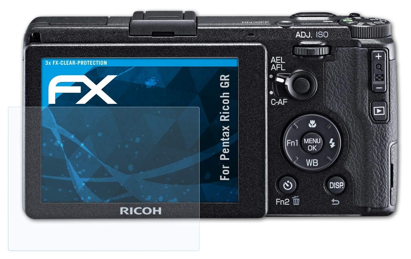 atFoliX Schutzfolie kompatibel mit Pentax Ricoh GR Folie, ultraklare FX Displayschutzfolie (3X)
