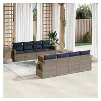 vidaXL Gartensofa-Set 9-tlg. grau Polyrattan
