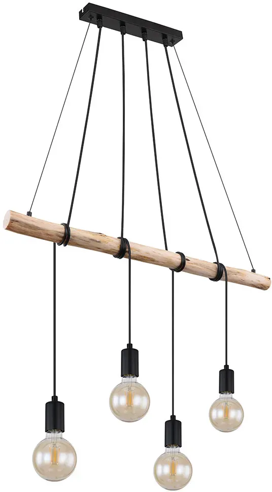 Hängeleuchte Pendellampe Esstisch Pendelleuchte Hängeleuchte Holzbalken, natur schwarz, höhenverstellbar durch Wickeln der Kabel, 4x E27, HxLxB: 150x80x5 cm