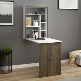 [en.casa] Ausklappbarer Tisch Greve Weiß / Walnussoptik [en.casa]