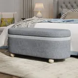 Aufbewahrungsbank Mit Stauraum 110 X 41 X 47 Cm – Bettbank Für Schlafzimmer, Flur Oder Wohnzimmer Mit Holzbeinen – Grauer Fleece-stoff