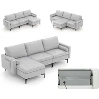 Costway - Mehre Kombination Sofa Collection, Sektionen Modular mit USB-Ports & Steckdose, Reversible Chaise Lounge, Storage Box, L-förmiges modulares