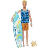 Barbie Ken Surfer Set - Bewegliche Blonde Ken-Puppe mit Surfbrett, Hündchen und Strand-Accessoires für belebende Strandabenteuer, für Kinder ab 3 Jahren, HPT50