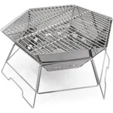 Insma Holzkohlegrill Sechseckiger Holzkohlegrill Edelstahl tragbar, ideal für Camping, Picknick,Garten BBQ, 30 × 30 × 12 cm silberfarben